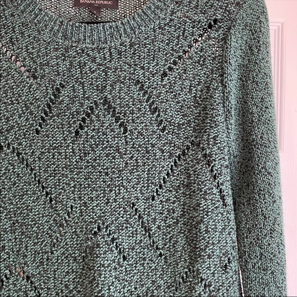 Banana Republic Green Open Knit Sweater Chunky Patterned Crew Neck Size Small - Picture 5 of 5